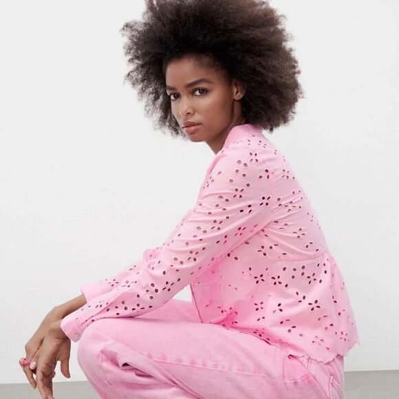 ZARA OPENWORK EMBROIDERY SHIRT - Picture 6 of 12